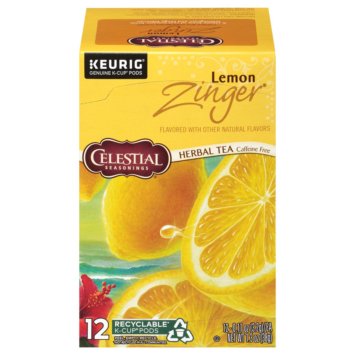 slide 1 of 5, Celestial Seasonings Lemon Zinger Caffeine Free Herbal Tea 12 ct K-Cup Pods 1.3 oz. Box, 12 ct