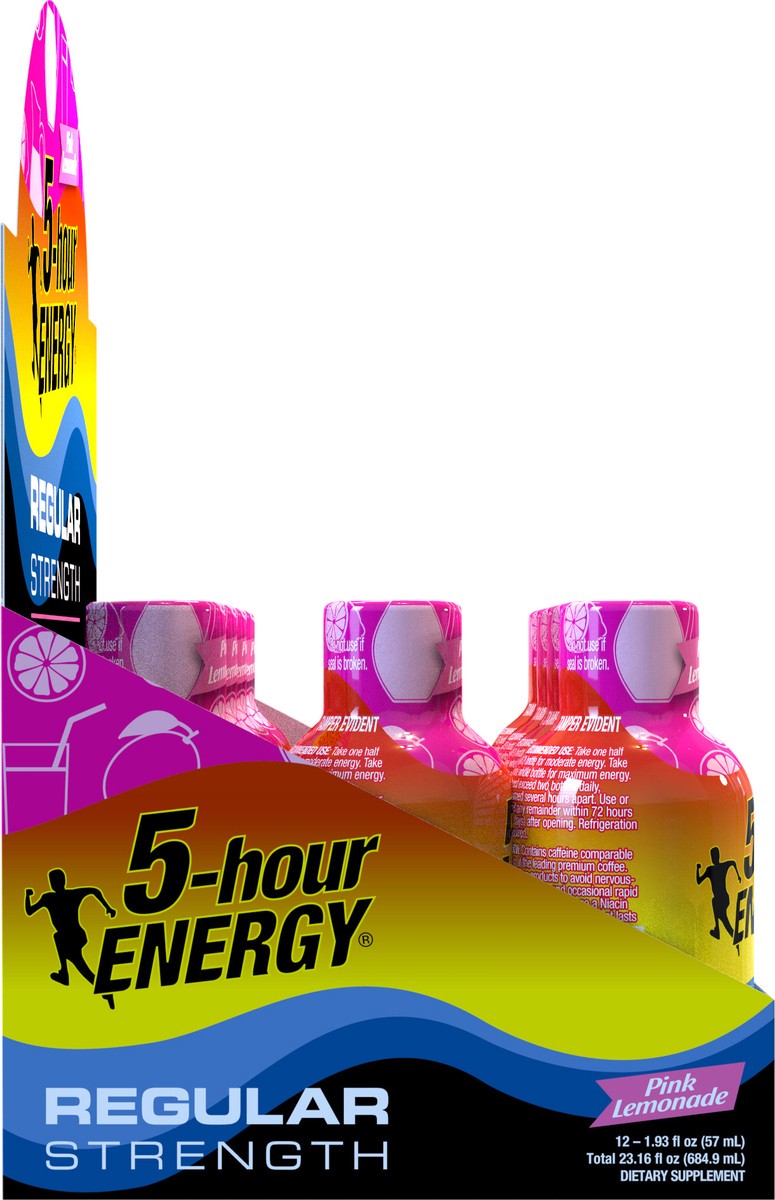 slide 6 of 9, 5-hour ENERGY Shot, Regular Strength, Pink Lemonade, 1.93 oz, 12 Count, 12 ct