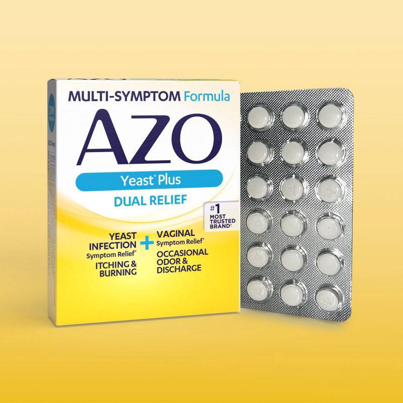 slide 2 of 8, AZO Yeast Plus Dual Relief, Yeast Infection + Vaginal Symptom Relief - 60ct, 60 ct