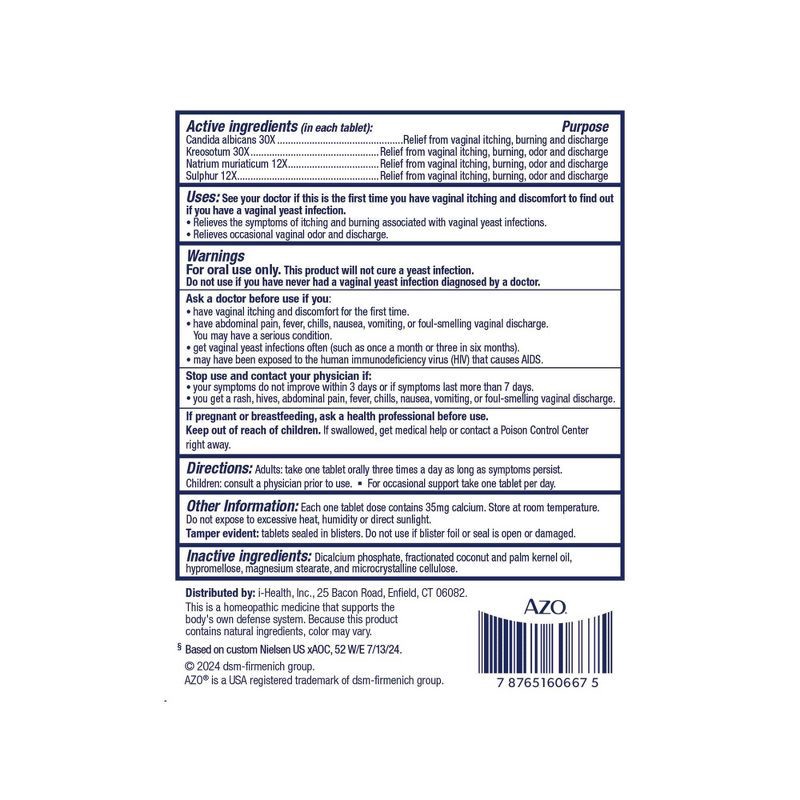 slide 2 of 9, AZO Yeast Plus Dual Relief, Yeast Infection + Vaginal Symptom Relief - 60ct, 60 ct