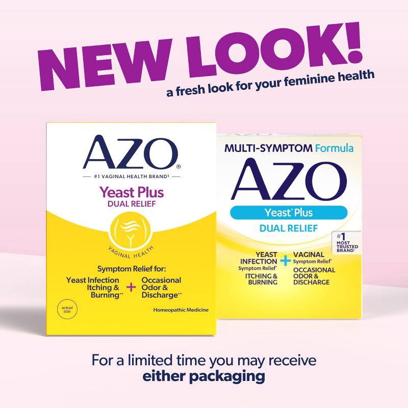 slide 3 of 9, AZO Yeast Plus Dual Relief, Yeast Infection + Vaginal Symptom Relief - 60ct, 60 ct