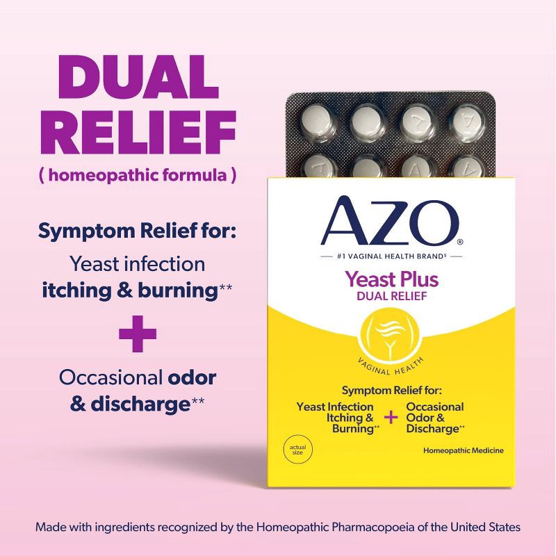 slide 7 of 9, AZO Yeast Plus Dual Relief, Yeast Infection + Vaginal Symptom Relief - 60ct, 60 ct