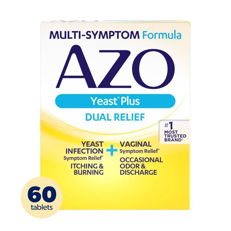 slide 1 of 8, AZO Yeast Plus Dual Relief, Yeast Infection + Vaginal Symptom Relief - 60ct, 60 ct