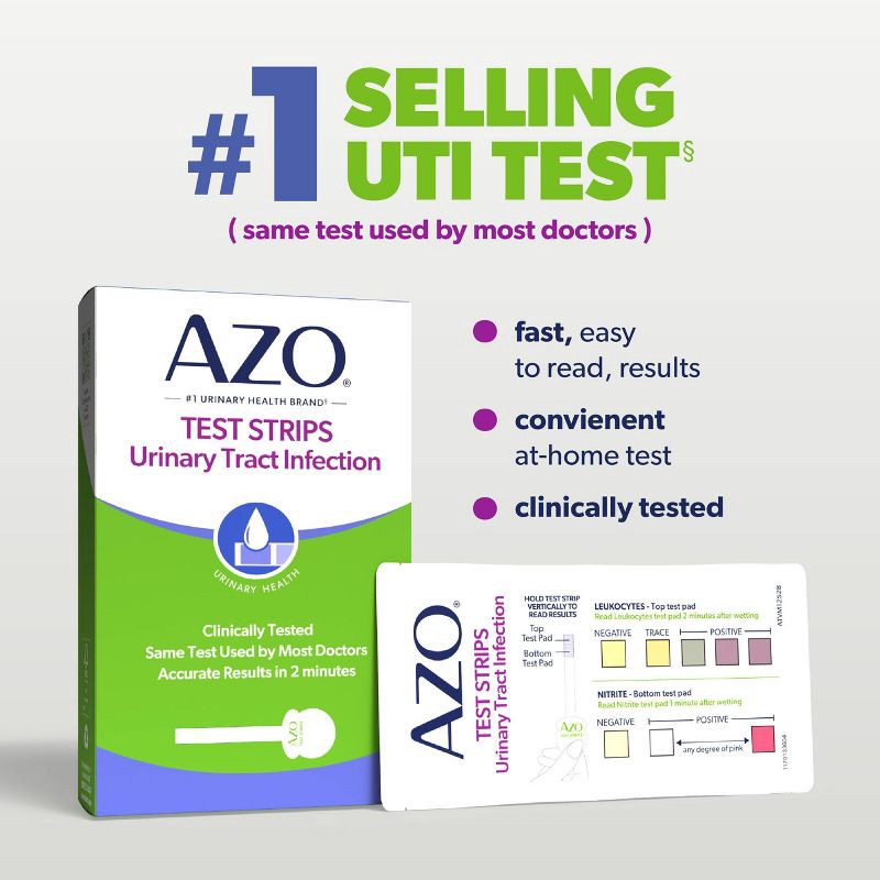 slide 4 of 9, AZO Urinary Tract Infection Test Strips, UTI Test Results in 2 Minutes - 3ct, 3 ct