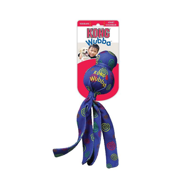 slide 1 of 3, KONG Wubba Toss & Fetch Dog Toy - Blue - L, 1 ct