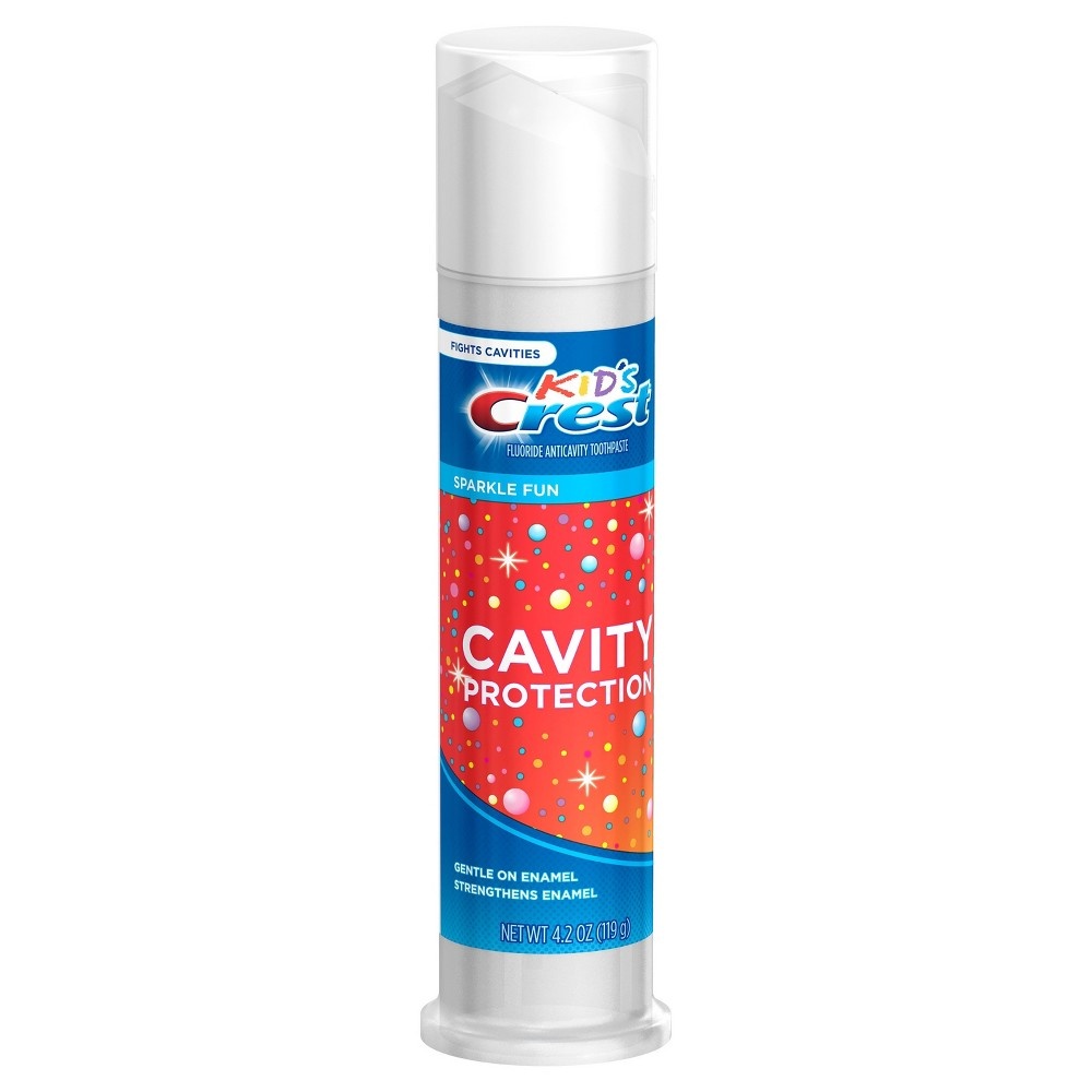 slide 6 of 7, Crest Kid's Cavity Protection Toothpaste Pump (children and toddlers 2+), Sparkle Fun Flavor, 4.2 ounces, 4.2 oz