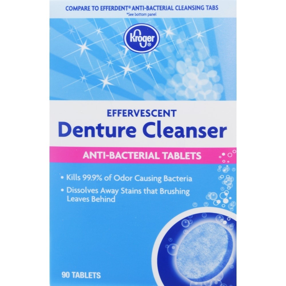 slide 1 of 1, Kroger Effervescent Denture Cleanser Anti-Bacterial Tablets, 90 ct