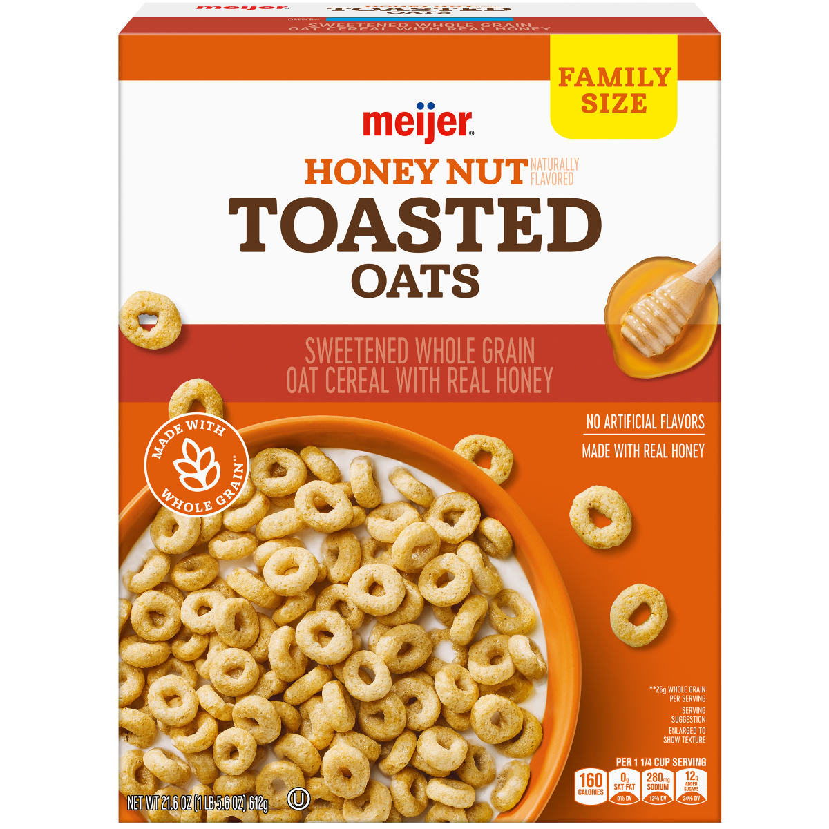 slide 1 of 5, Meijer Toasted Oats Honey Nut Cereal, 21.6 oz