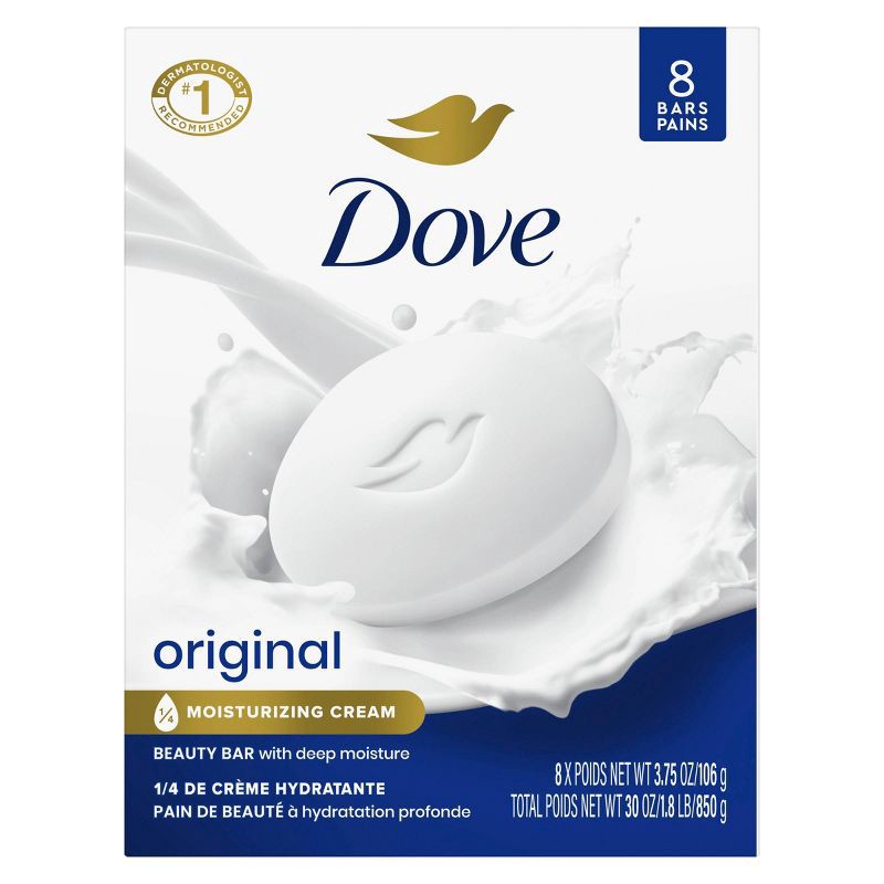 slide 2 of 9, Dove Beauty White Moisturizing Beauty Bar Soap - 8pk - 3.75oz each, 8 ct, 3.75 oz