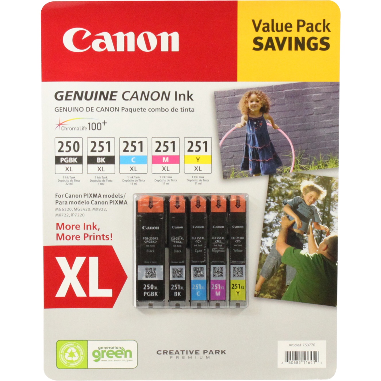 slide 1 of 1, Canon Printer Ink PGBK/CLI /251XL, 