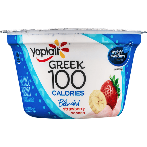 slide 4 of 9, Yoplait Greek 100 Calories Strawberry Banana Fat Free Yogurt, 5.3 oz