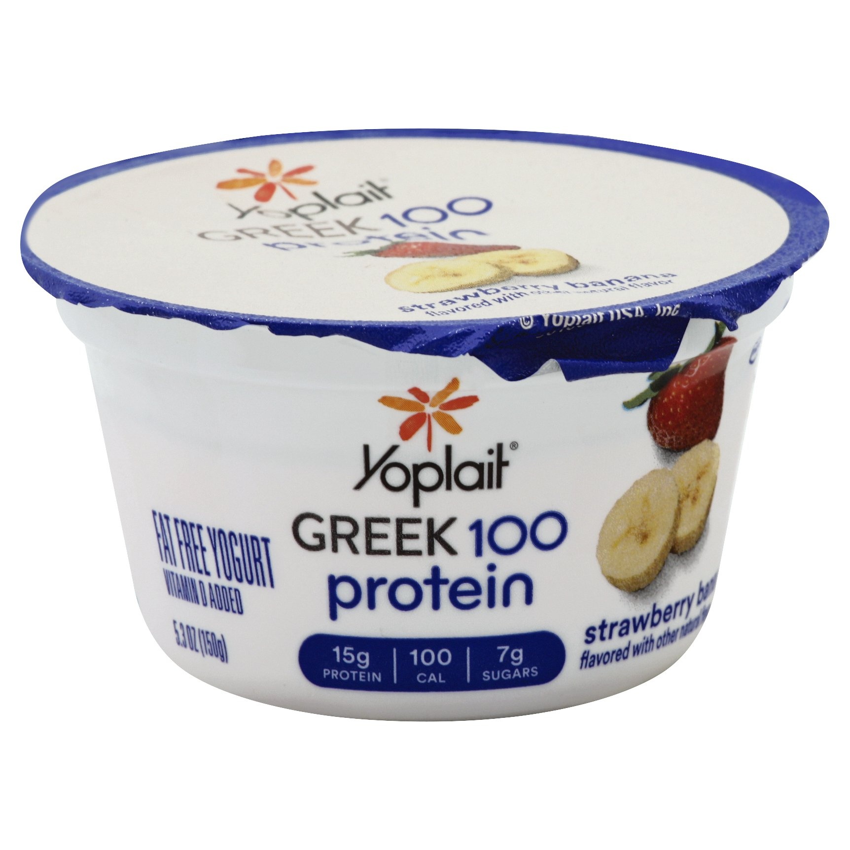 slide 1 of 9, Yoplait Greek 100 Calories Strawberry Banana Fat Free Yogurt, 5.3 oz