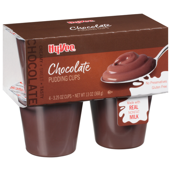 slide 1 of 1, Hy-vee Chocolate Pudding Cups, 4 ct; 3.25 oz