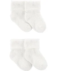 Carters Baby 4-Pack Foldover Chenille Booties Cream 12-24