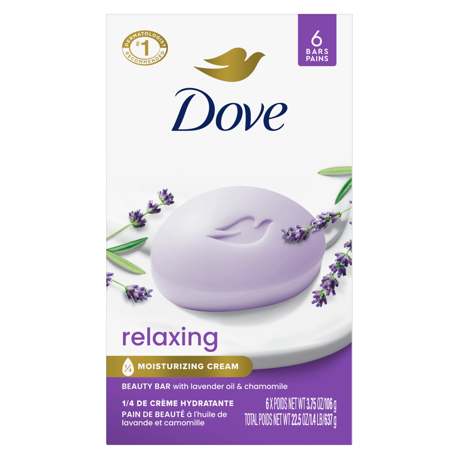 slide 6 of 8, Dove Beauty Bar Beauty Bar Soap Relaxing Lavender Oil & Chamomile 3.75 Oz, 6 ct