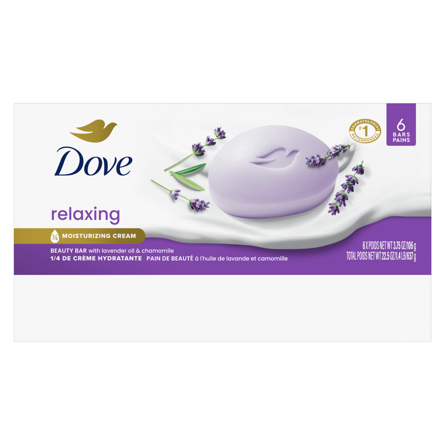 slide 7 of 8, Dove Beauty Bar Beauty Bar Soap Relaxing Lavender Oil & Chamomile 3.75 Oz, 6 ct