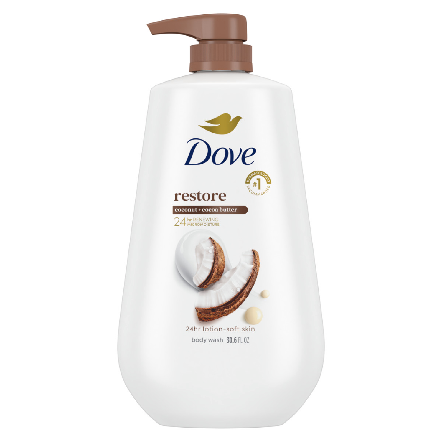 slide 4 of 5, Dove Body Wash With Pump Restore Coconut & Cocoa Butter 30.6 Oz, 30.6 fl oz