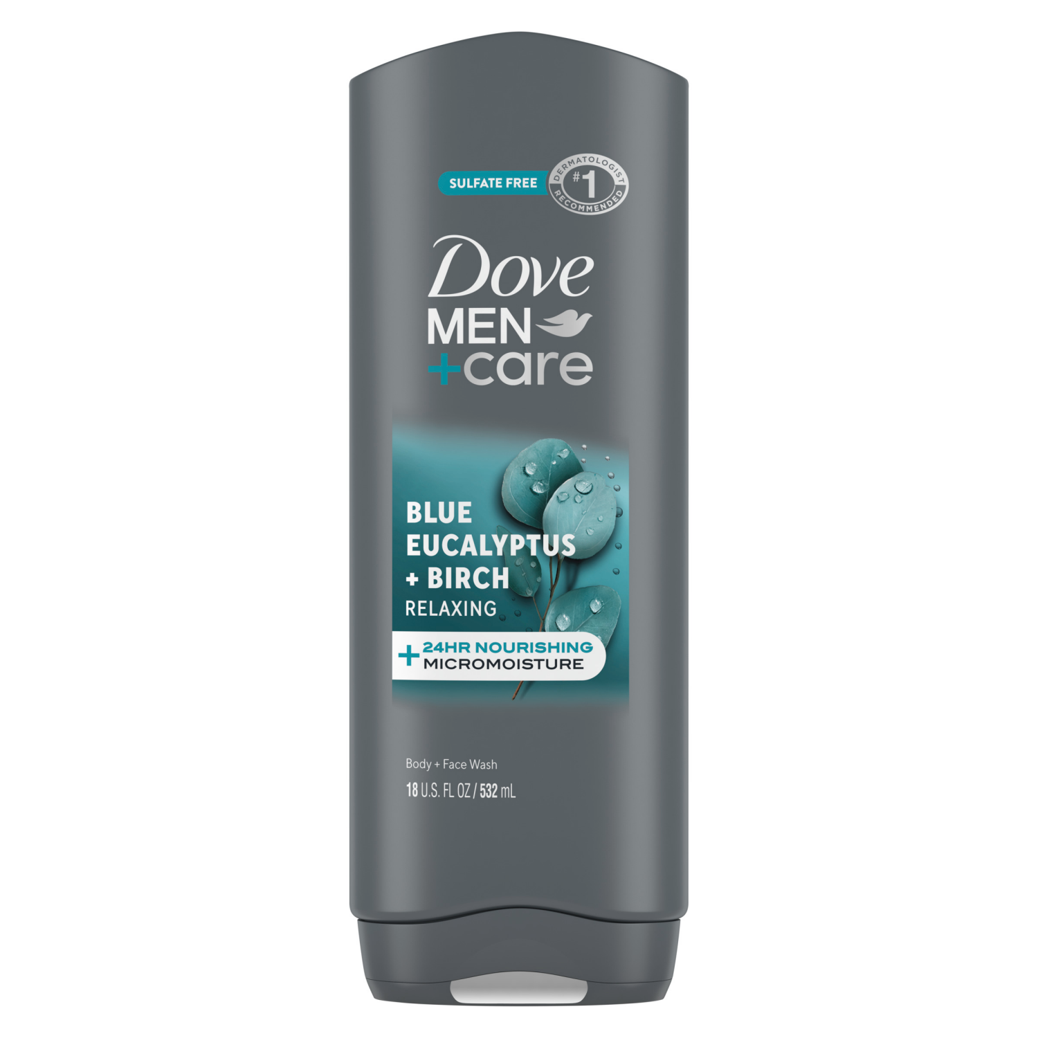 slide 4 of 5, Dove Men+Care Dove Relaxing Blue Eucalyptus + Birch Body and Face Wash, 18 oz