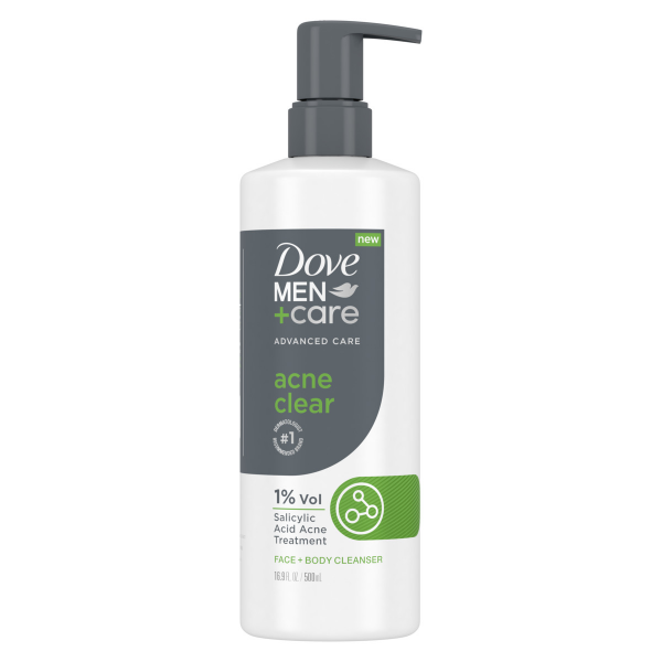 slide 4 of 21, Dove Men+Care Acne Clear Face + Body Cleanser 16.9 fl oz, 16.9 fl oz