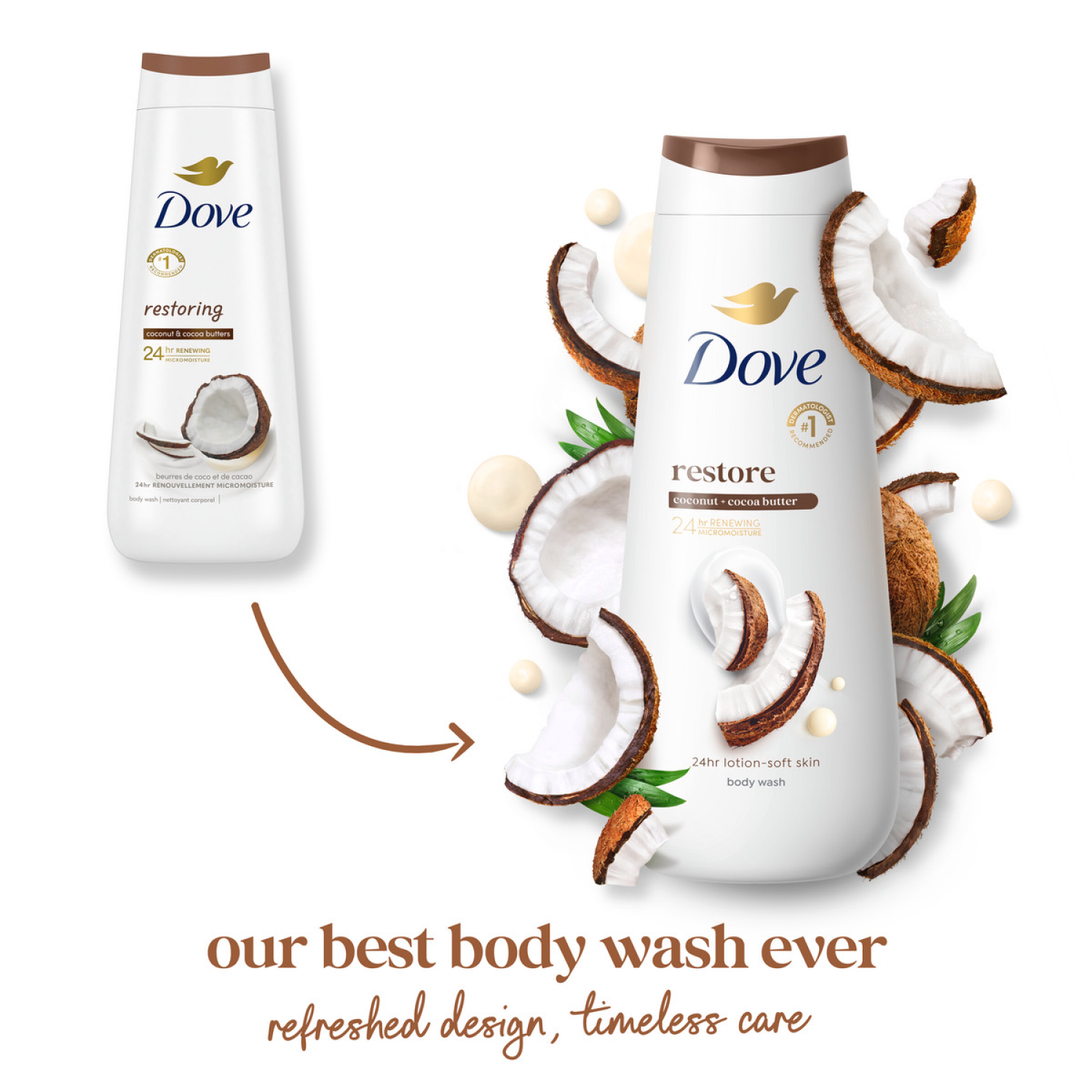slide 2 of 5, Dove Women Body Wash, Restoring Coconut & Cocoa Butter, 11 oz