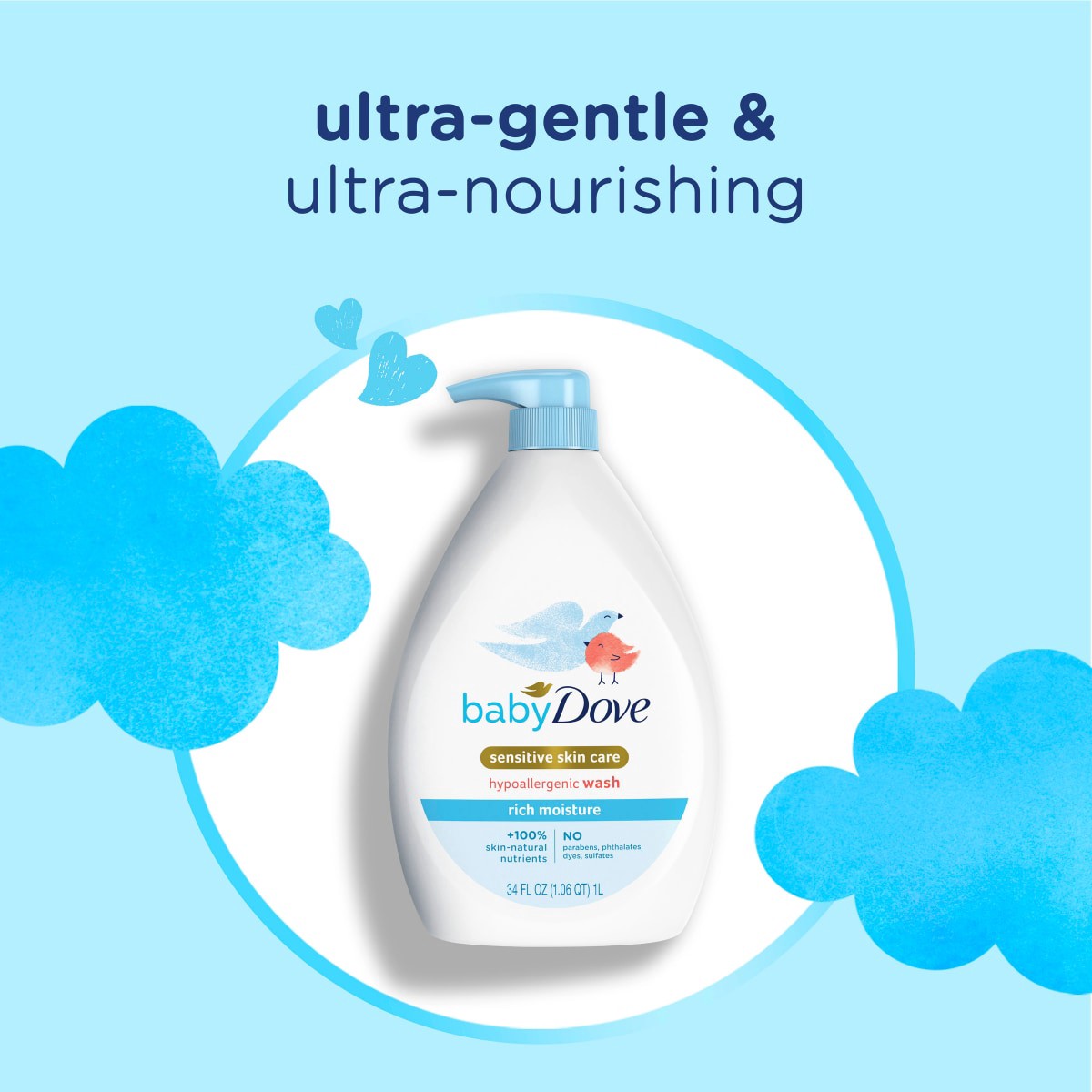 slide 9 of 21, Baby Dove Sensitive Skin Care Baby Wash Rich Moisture, 34 oz
