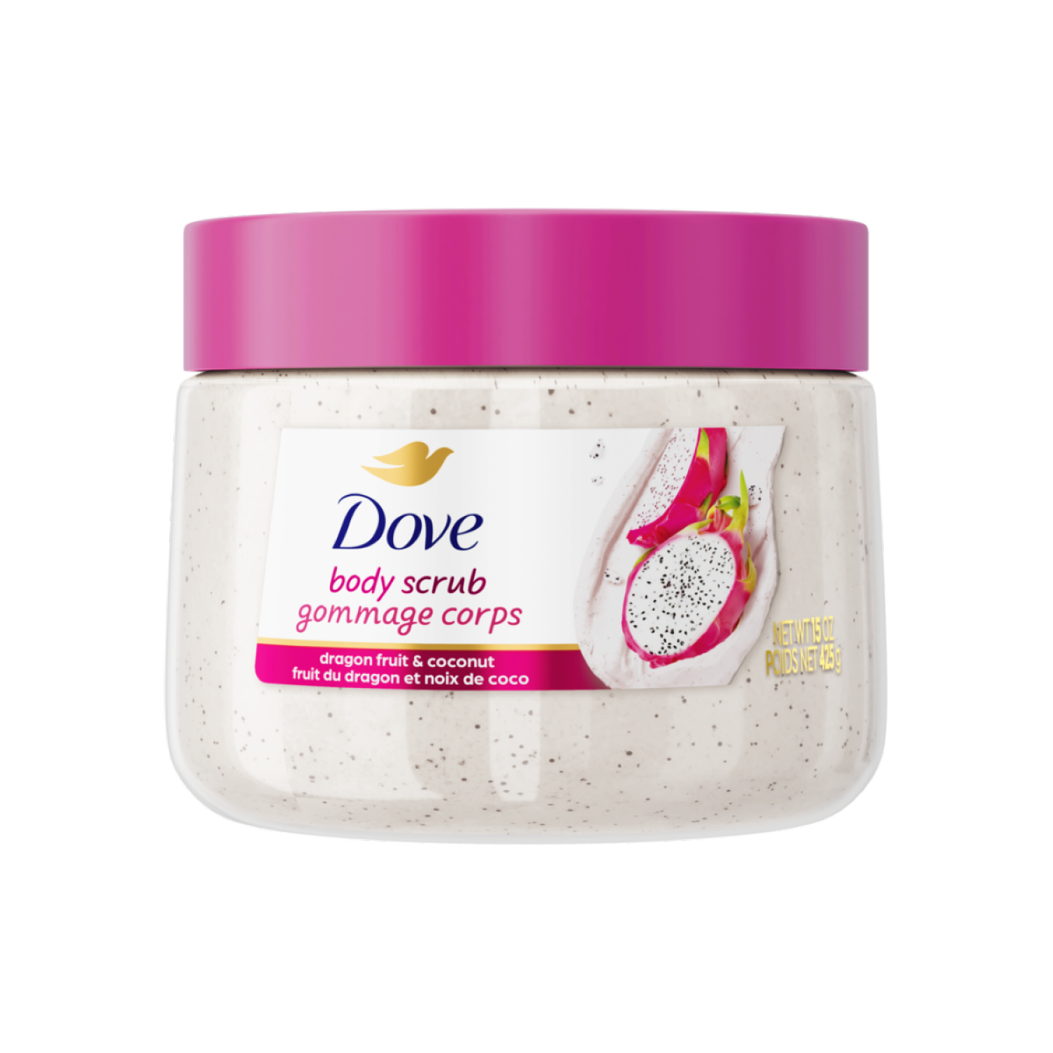 slide 2 of 7, Dove Body Scrub Dragon Fruit & Coconut Cream For SIlky Smooth Skin Body Scrub Exfoliates and Provides Lasting Nourishment 15 oz, 15 oz