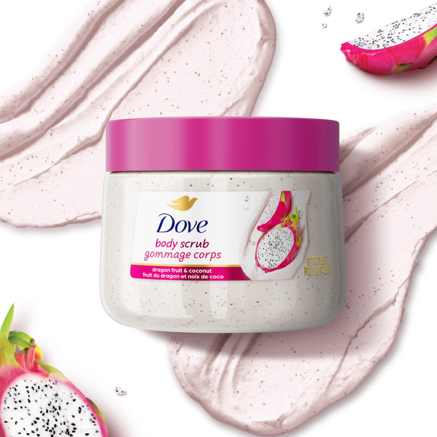 slide 6 of 7, Dove Body Scrub Dragon Fruit & Coconut Cream For SIlky Smooth Skin Body Scrub Exfoliates and Provides Lasting Nourishment 15 oz, 15 oz