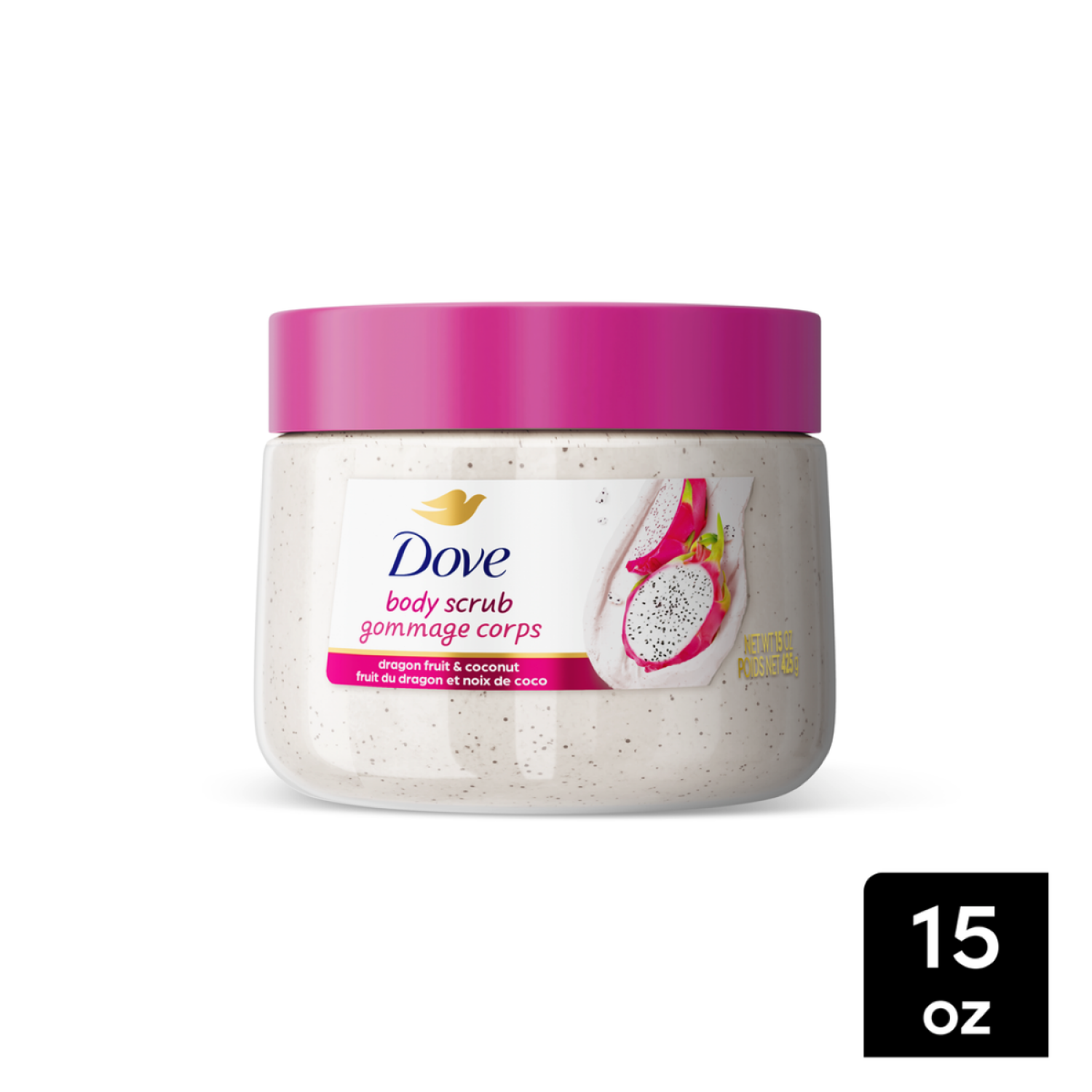 slide 1 of 7, Dove Body Scrub Dragon Fruit & Coconut Cream For SIlky Smooth Skin Body Scrub Exfoliates and Provides Lasting Nourishment 15 oz, 15 oz