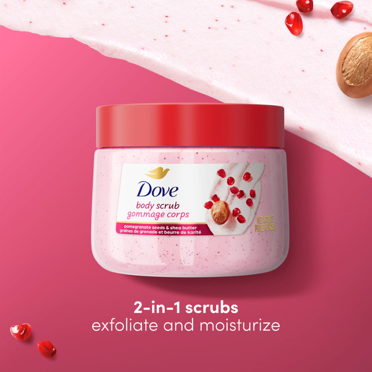 slide 3 of 6, Dove Pomegranate Seeds & Shea Butter Body Scrub 15 oz, 15 oz