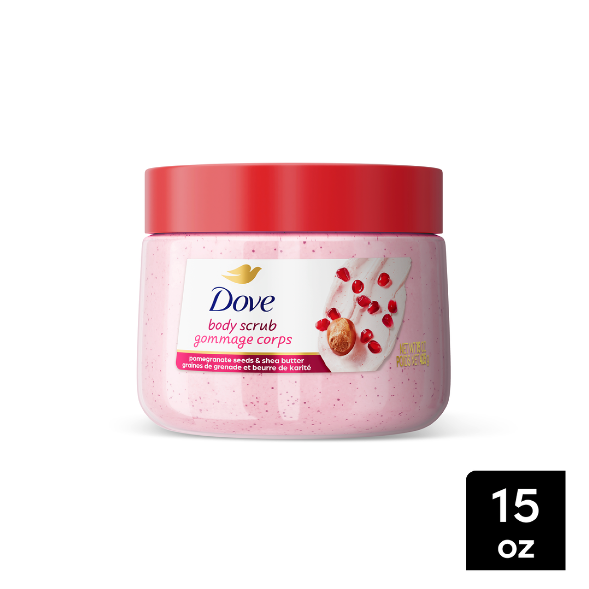 slide 1 of 6, Dove Pomegranate Seeds & Shea Butter Body Scrub 15 oz, 15 oz