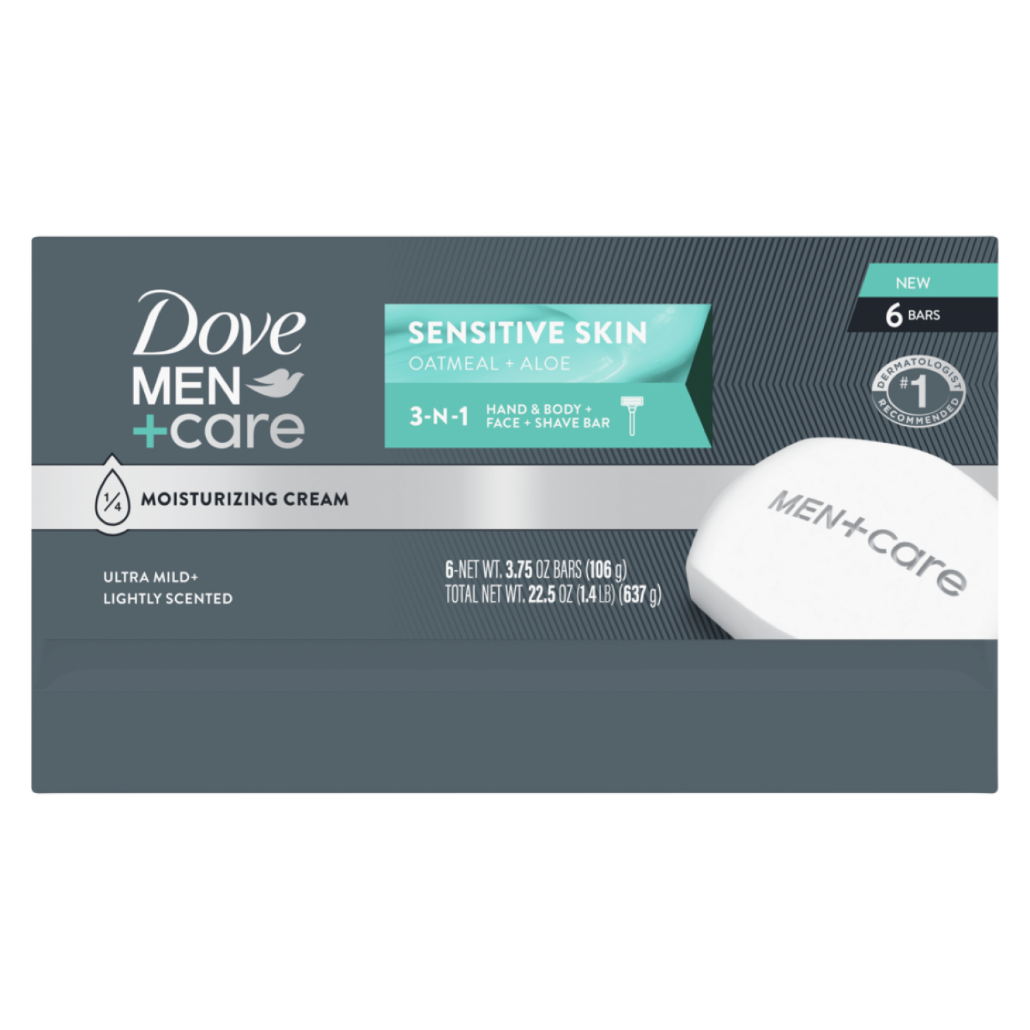slide 4 of 6, Dove Men+Care Senstive Skin 3-in-1 Bar Soap - Oatmeal & Aloe, 6 ct