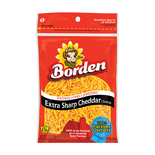 slide 1 of 1, Borden Extra Sharp Cheddar Natural Finely Shredded Cheese 7 Oz. Bag, 7 oz