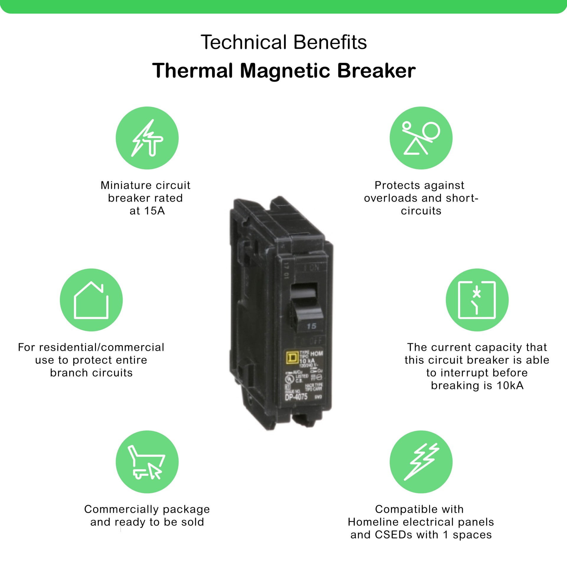 slide 2 of 6, Square D Homeline 15-amp 1 -Pole Standard trip Circuit Breaker, 1 ct
