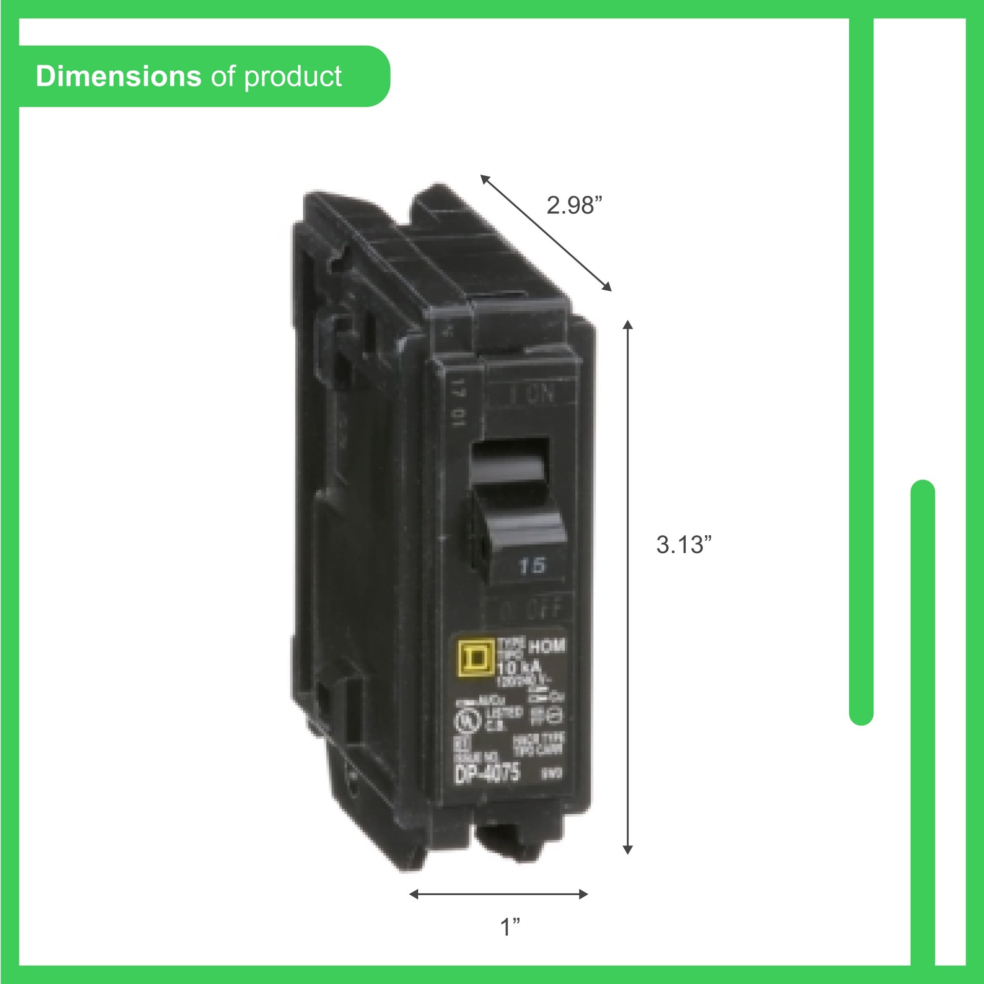slide 3 of 6, Square D Homeline 15-amp 1 -Pole Standard trip Circuit Breaker, 1 ct