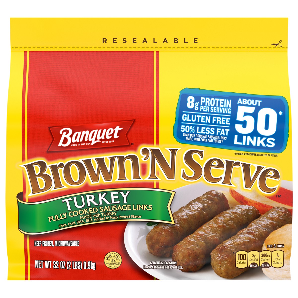 slide 1 of 5, Banquet Brown n Serve Turkey Sausage Links 32 oz, 32 oz