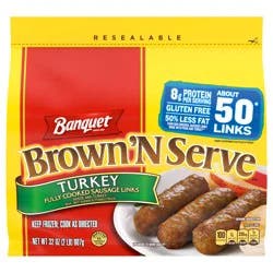 Banquet Brown 'N Serve Turkey Sausage Links, Frozen Breakfast, 32 oz.