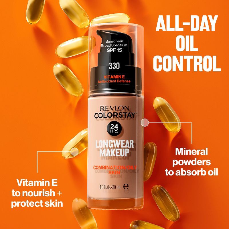 slide 5 of 9, Revlon Colorstay Makeup for Combination/Oily with SPF 15 - 150 Buff - 1 fl oz, 1 fl oz