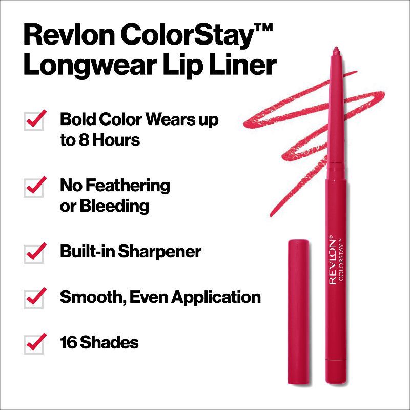 slide 4 of 7, Revlon ColorStay Lip Liner with Built in Sharpener - Wine - 0.01oz, 0.01 oz