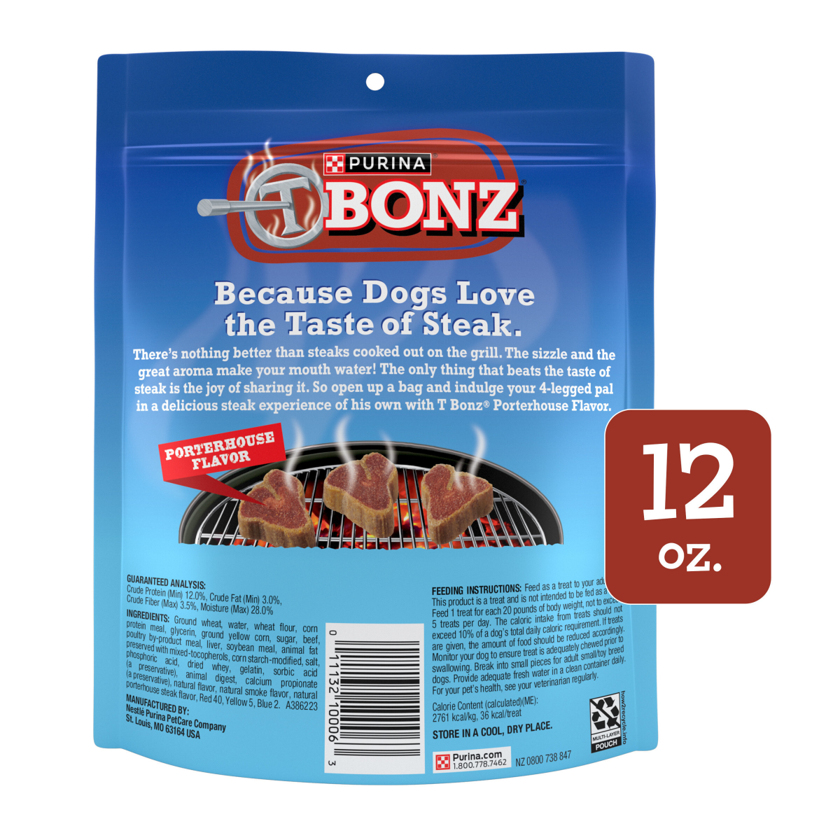 slide 3 of 6, T Bonz Steak-Shaped Porterhouse Flavor Dog Treats 12 oz, 12 oz