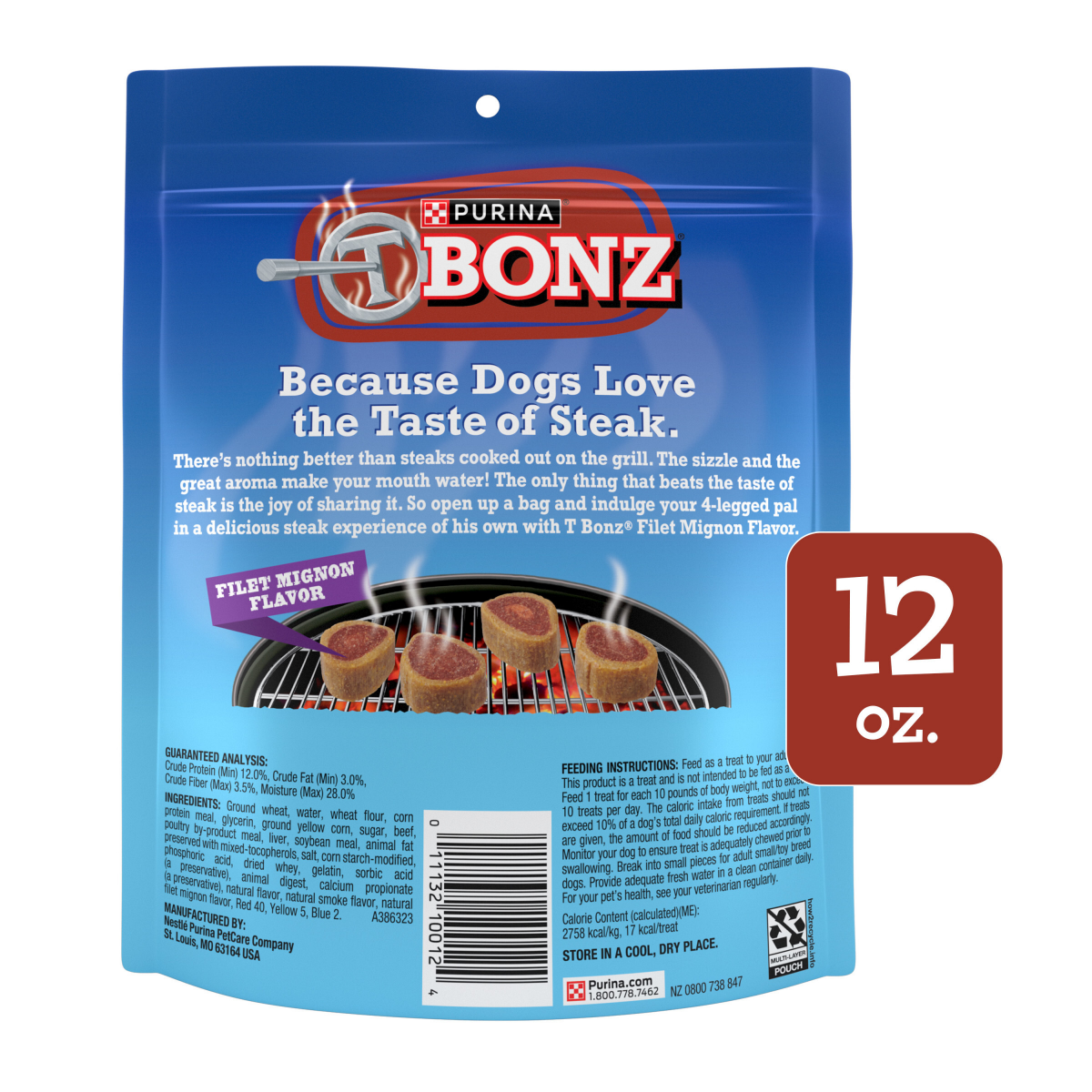 slide 3 of 6, T Bonz Steak-Shaped Filet Mignon Flavor Dog Treats 12 oz, 12 oz