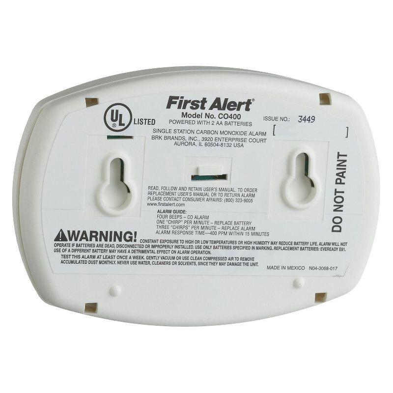 slide 8 of 9, First Alert CO400 Battery Powered Carbon Monoxide Detector: 9-Volt CO Alarm, Silences Unwanted Alarms, 7-Year Warranty, 1 ct