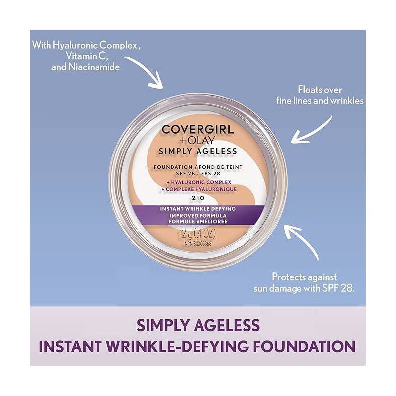 slide 4 of 6, COVERGIRL + Olay Simply Ageless Wrinkle Defying Foundation Compact - 235 Medium Light - 0.4oz, 0.4 oz