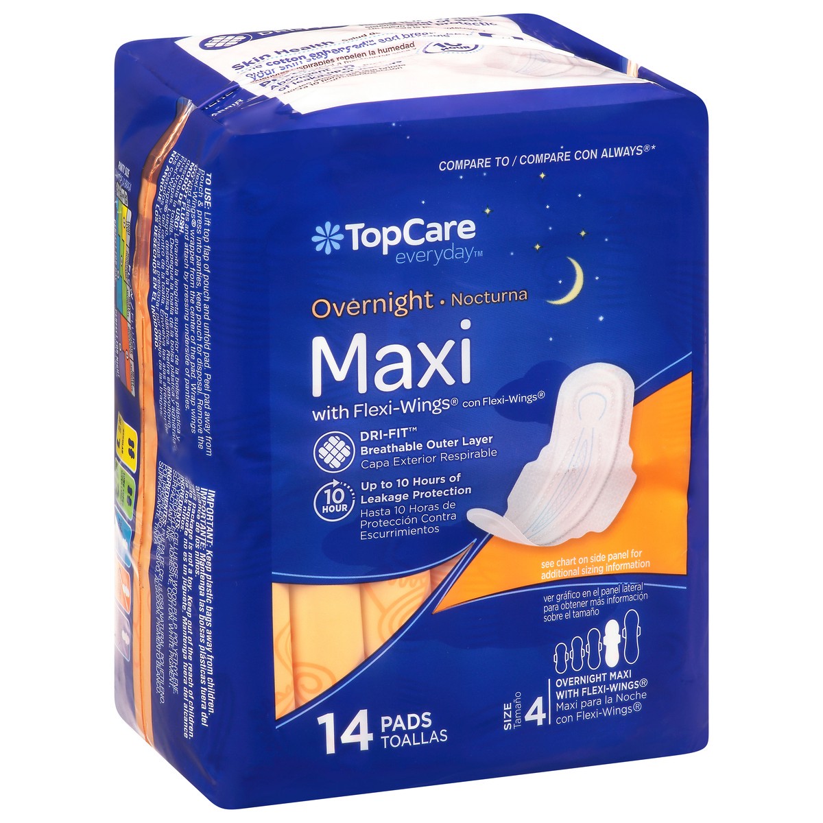 slide 5 of 9, TopCare Everyday Size 4 With Flexi-Wings Maxi Overnight Pads 14 ea, 14 ct