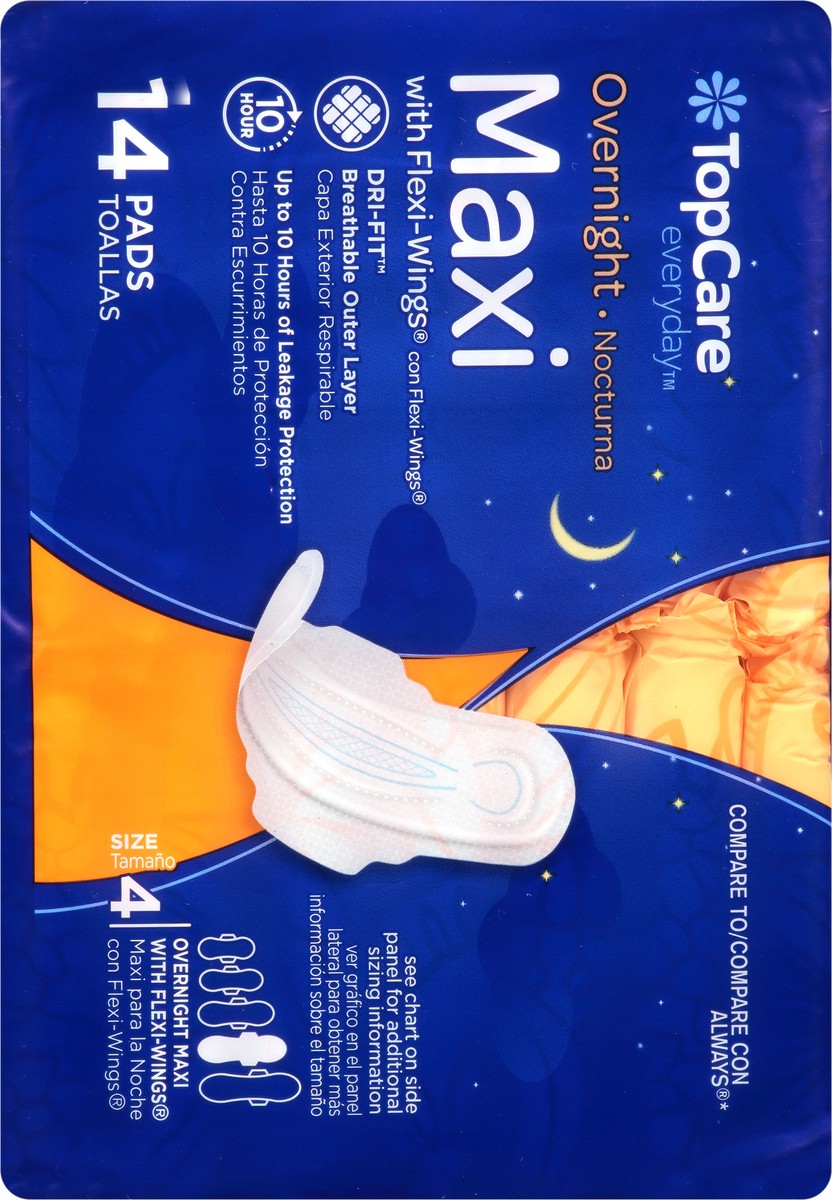 slide 7 of 9, TopCare Everyday Size 4 With Flexi-Wings Maxi Overnight Pads 14 ea, 14 ct