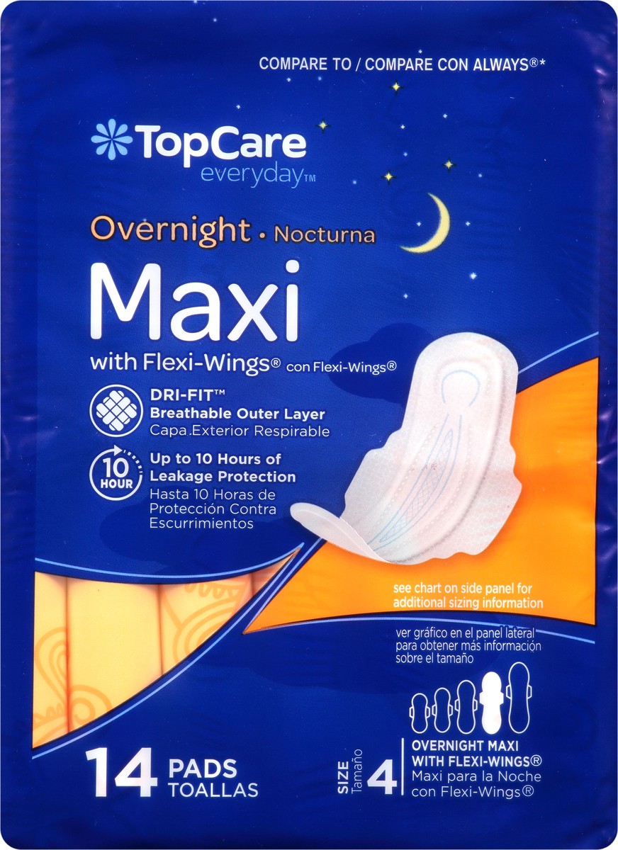 slide 2 of 9, TopCare Everyday Size 4 With Flexi-Wings Maxi Overnight Pads 14 ea, 14 ct