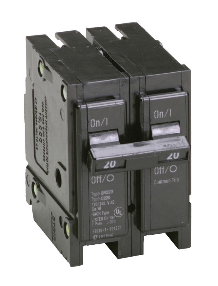 slide 2 of 6, Eaton Type BR 20-amp 2 -Pole Standard trip Circuit Breaker, 1 ct