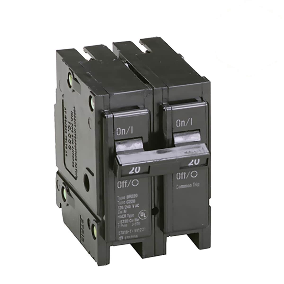 slide 1 of 6, Eaton Type BR 20-amp 2 -Pole Standard trip Circuit Breaker, 1 ct