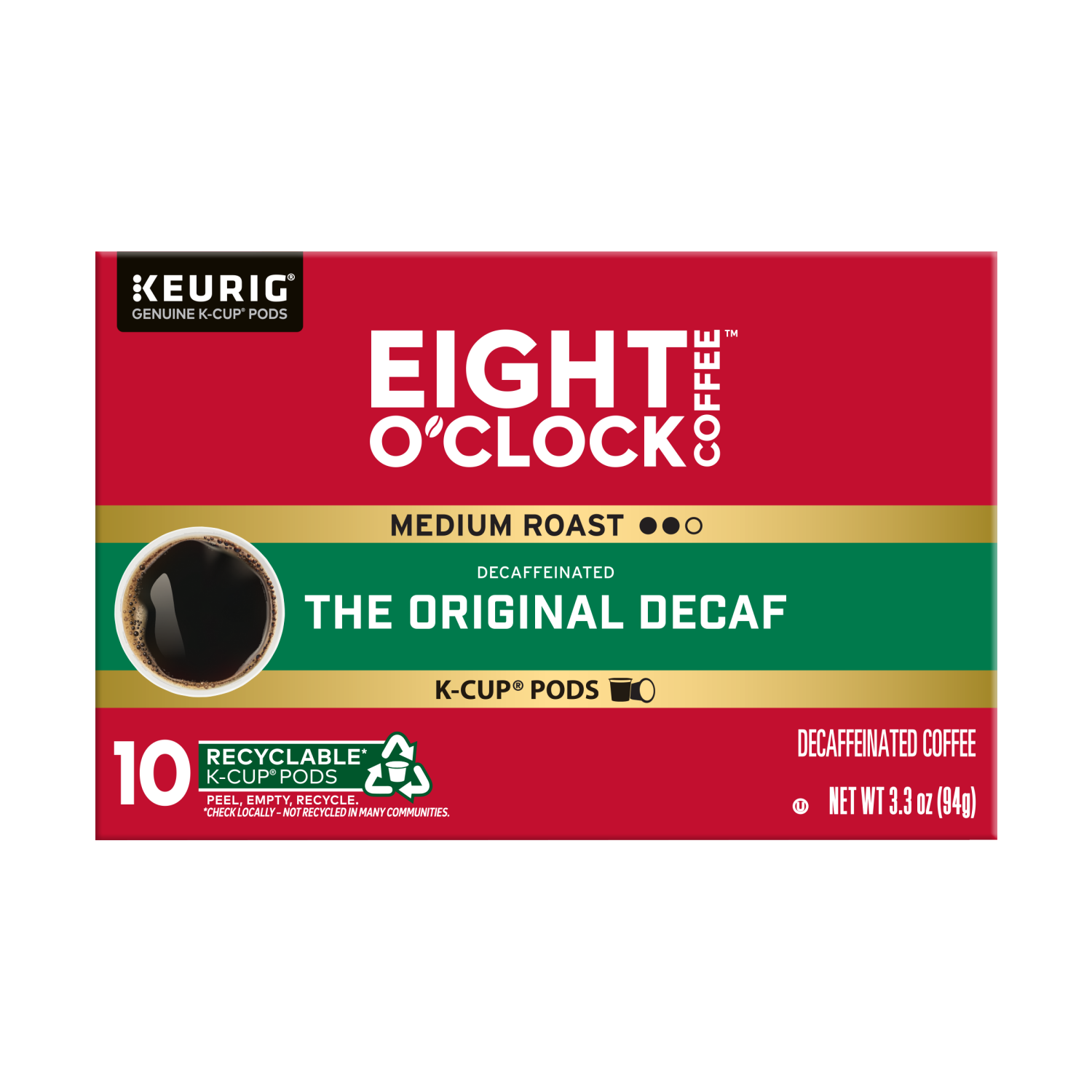 slide 1 of 2, Eight O'Clock Coffee Original Decaf Medium Roast K-Cup Coffee Pods, 12 Count, 12 ct