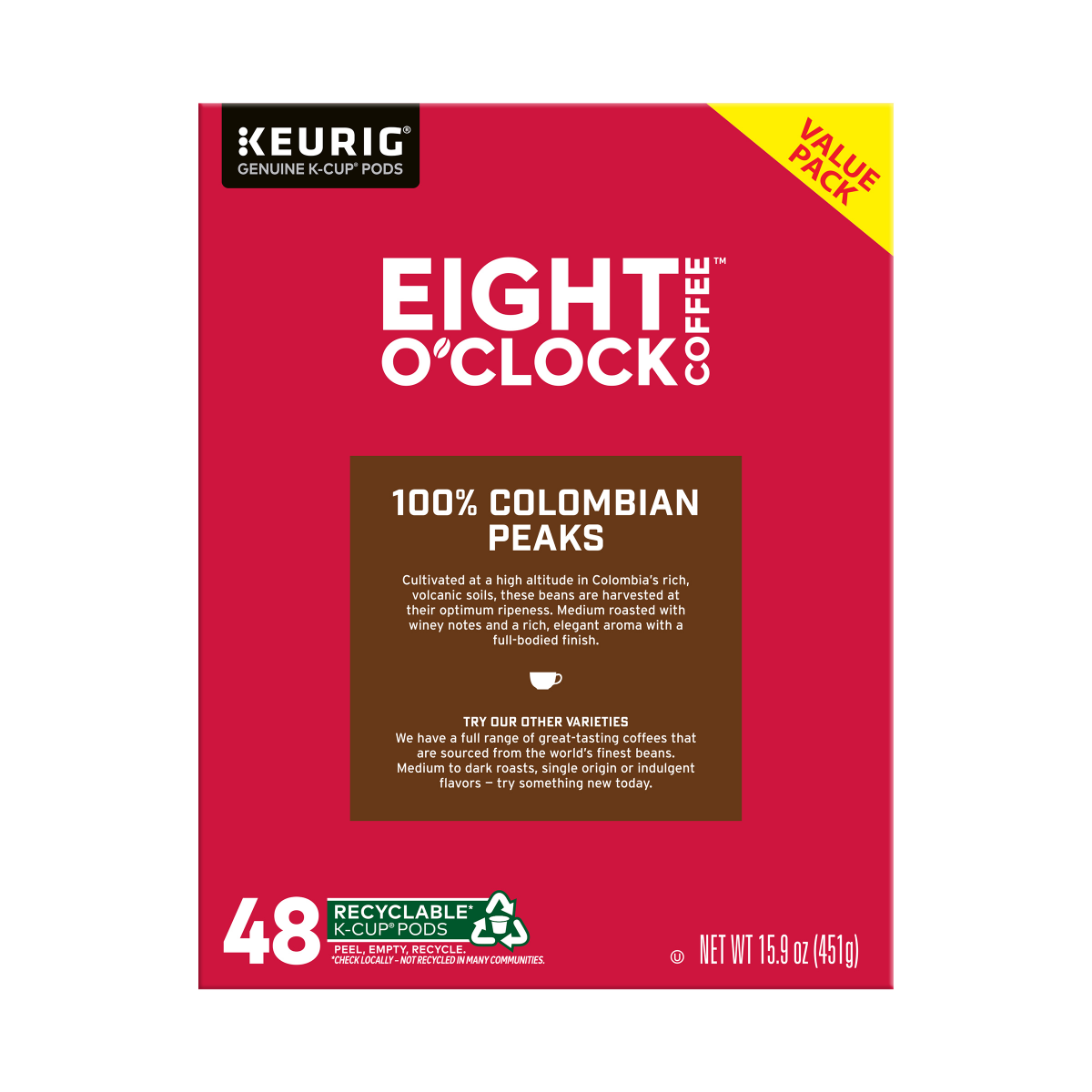 slide 5 of 7, Eight O'Clock Coffee Medium Roast 100% Colombian Peaks Coffee Value Pack K-Cup Pods - 48 ct, 48 ct