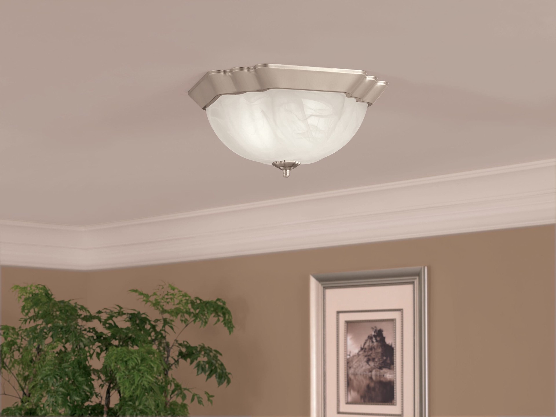 slide 1 of 6, allen + roth 2 -Light 13-in Brushed Nickel Flush Mount Light, 1 ct